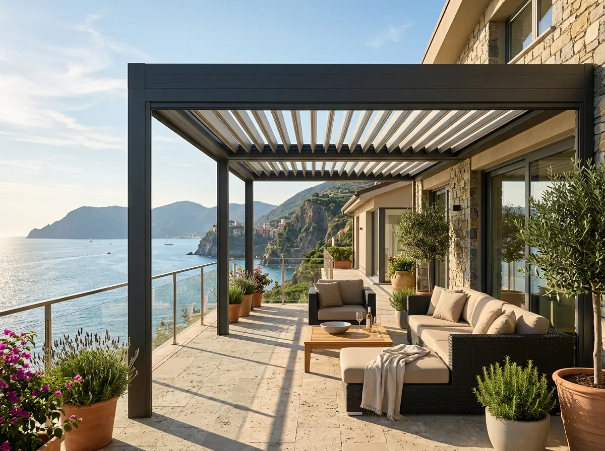 Pergola bioclimatica con lamelle orientabili