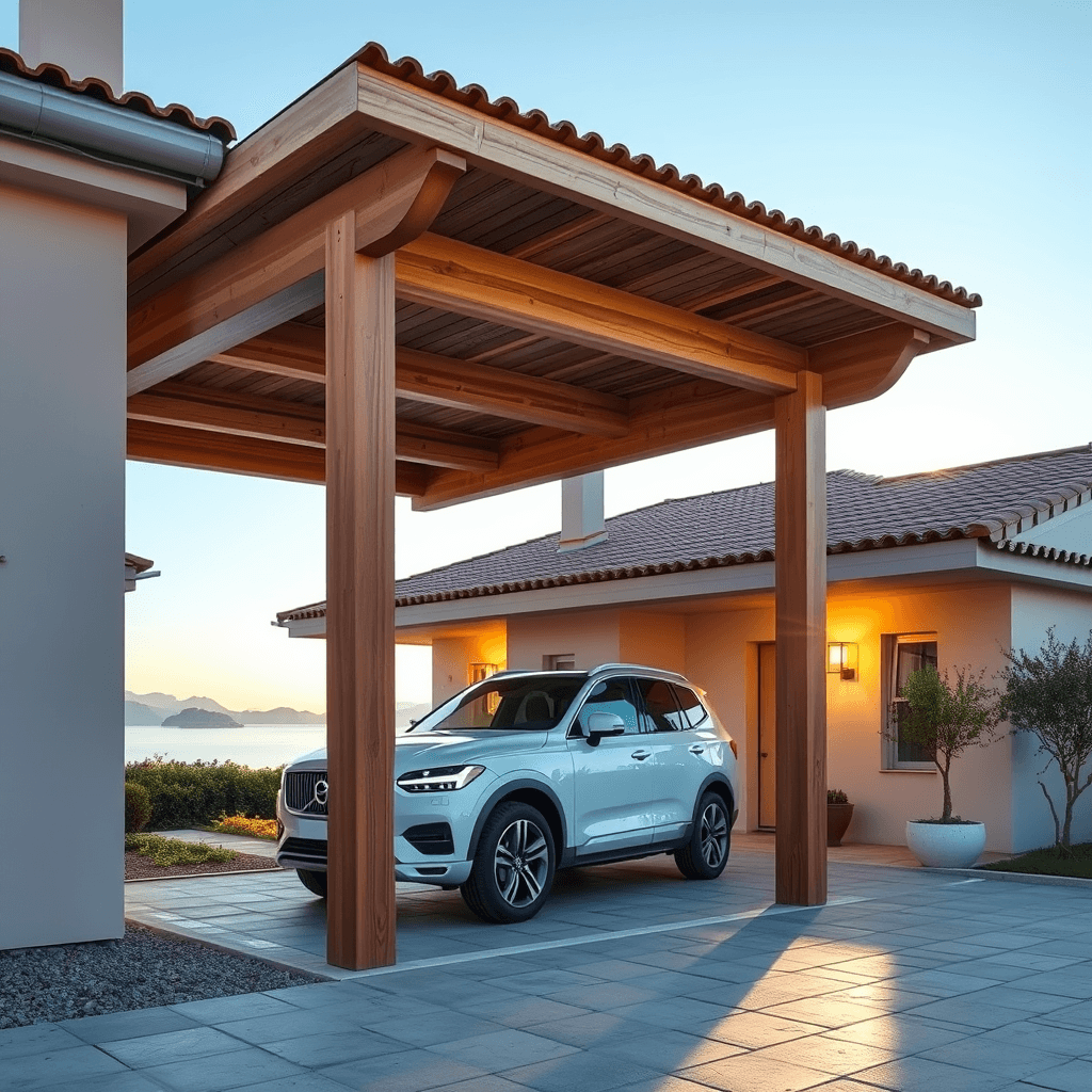 Carport legno villa ligure