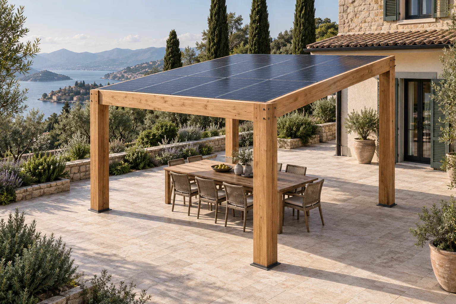 Concept di pergola fotovoltaica in legno